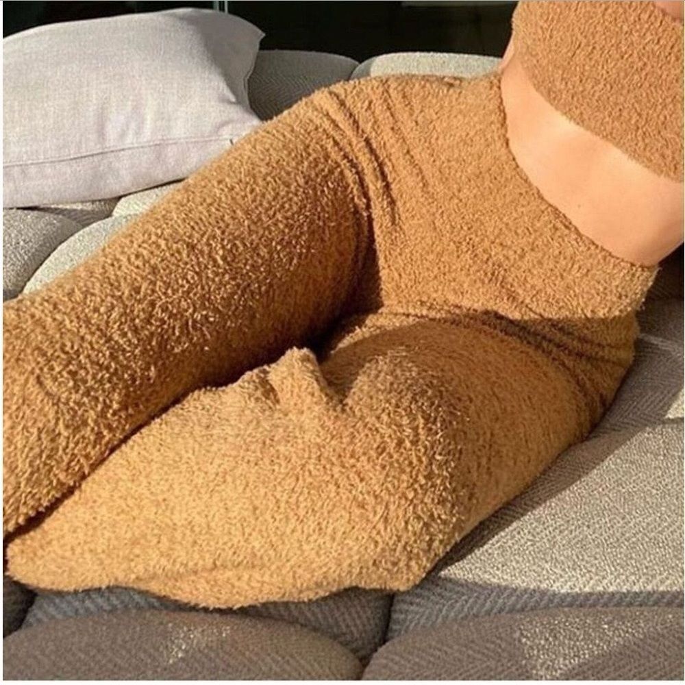 SKIMS 2X/3X Fuzzy Comfy Pants High Waisted with Tie Camel Color Soft‎ Stretchy